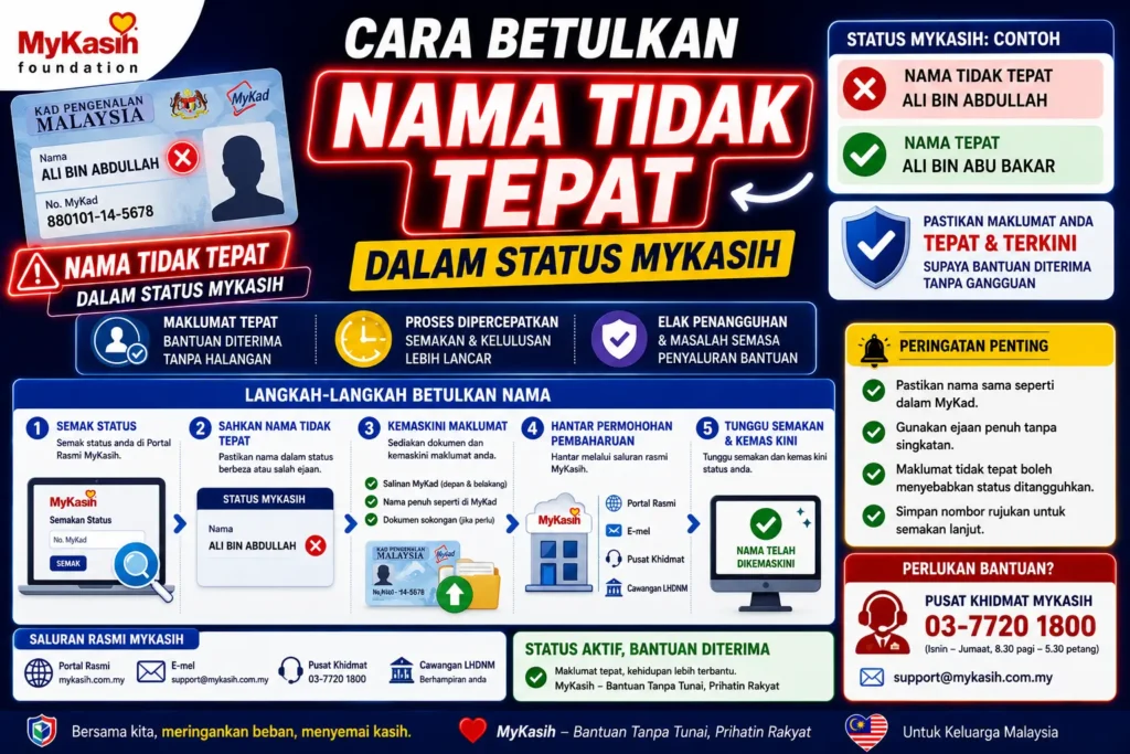 Cara Betulkan Nama Tidak Tepat Dalam Status MyKasih
