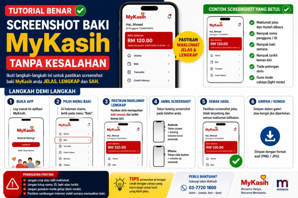 Tutorial Benar Untuk Screenshot Baki MyKasih Tanpa Kesalahan