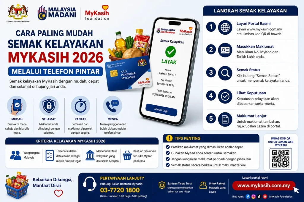 Cara Paling Mudah Semak Kelayakan MyKasih 2026 Melalui Telefon Pintar